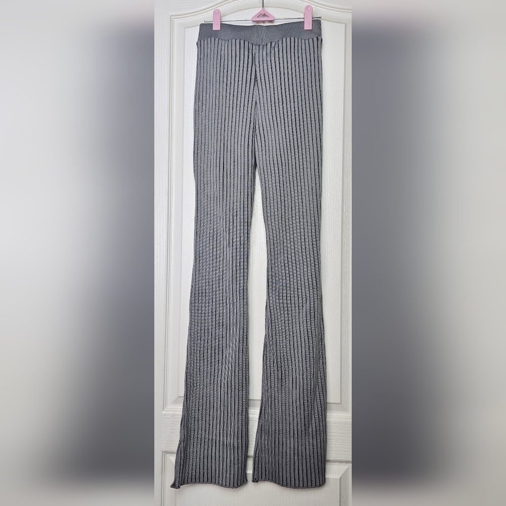 Zara FLARED RIBBED PANTS Gray Marl SMALL - Picture 3 of 7